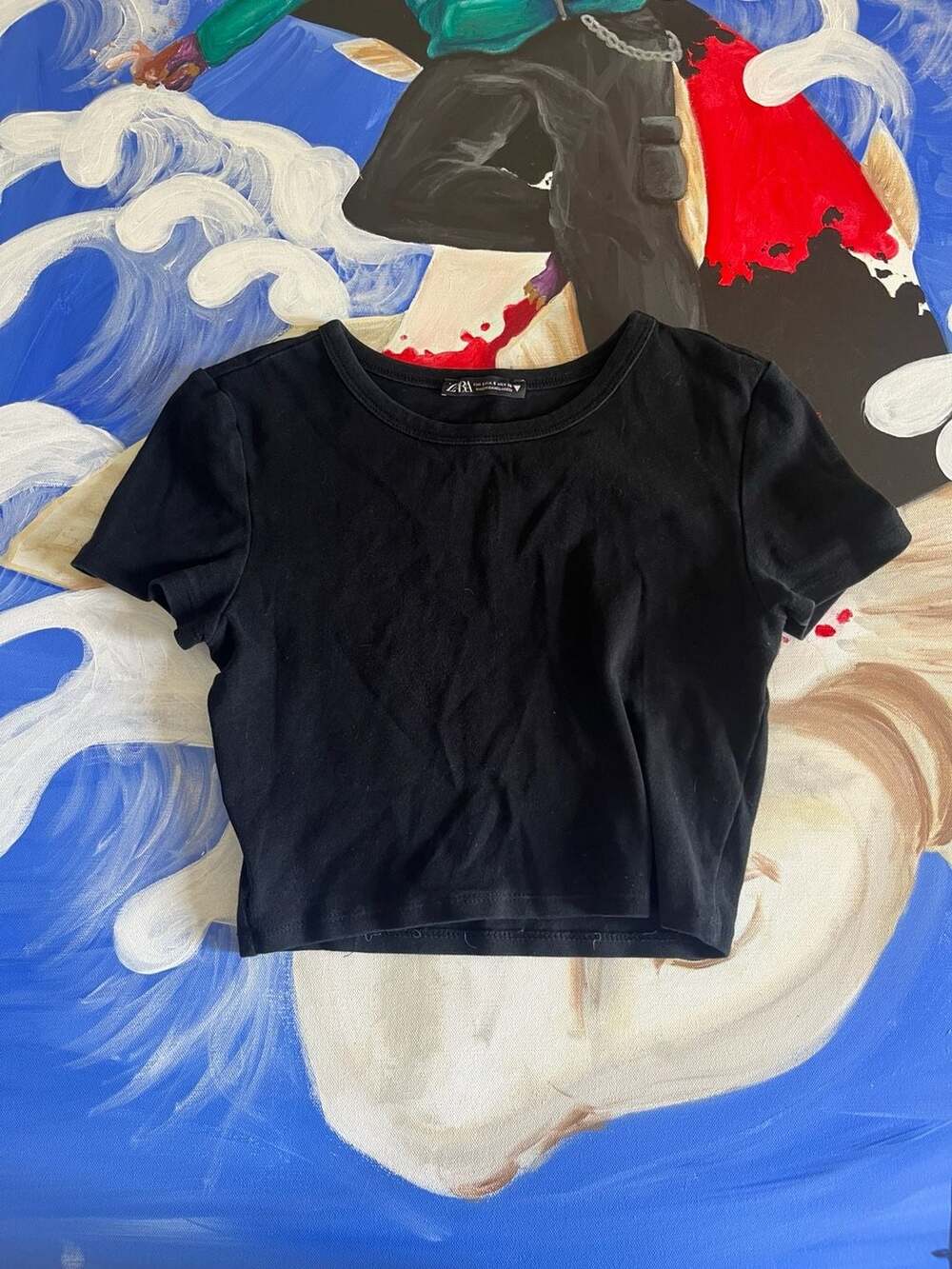 Zara Women's Basic Black Short Sleeve Crew Neck Crop Baby Tee